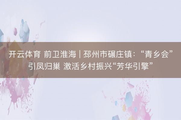 开云体育 前卫淮海 | 邳州市碾庄镇：“青乡会”引凤归巢 激活乡村振兴“芳华引擎”