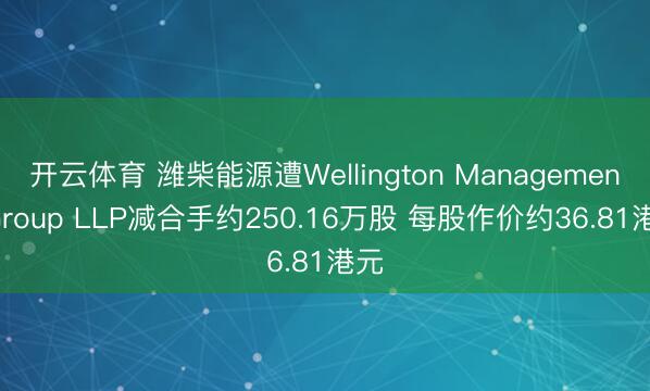 开云体育 潍柴能源遭Wellington Management Group LLP减合手约250.16万股 每股作价约36.81港元
